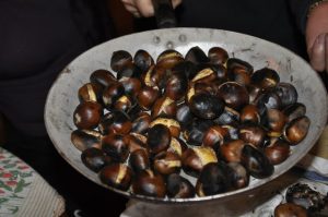 Castagne appena raccolte tra le foglie del sottobosco